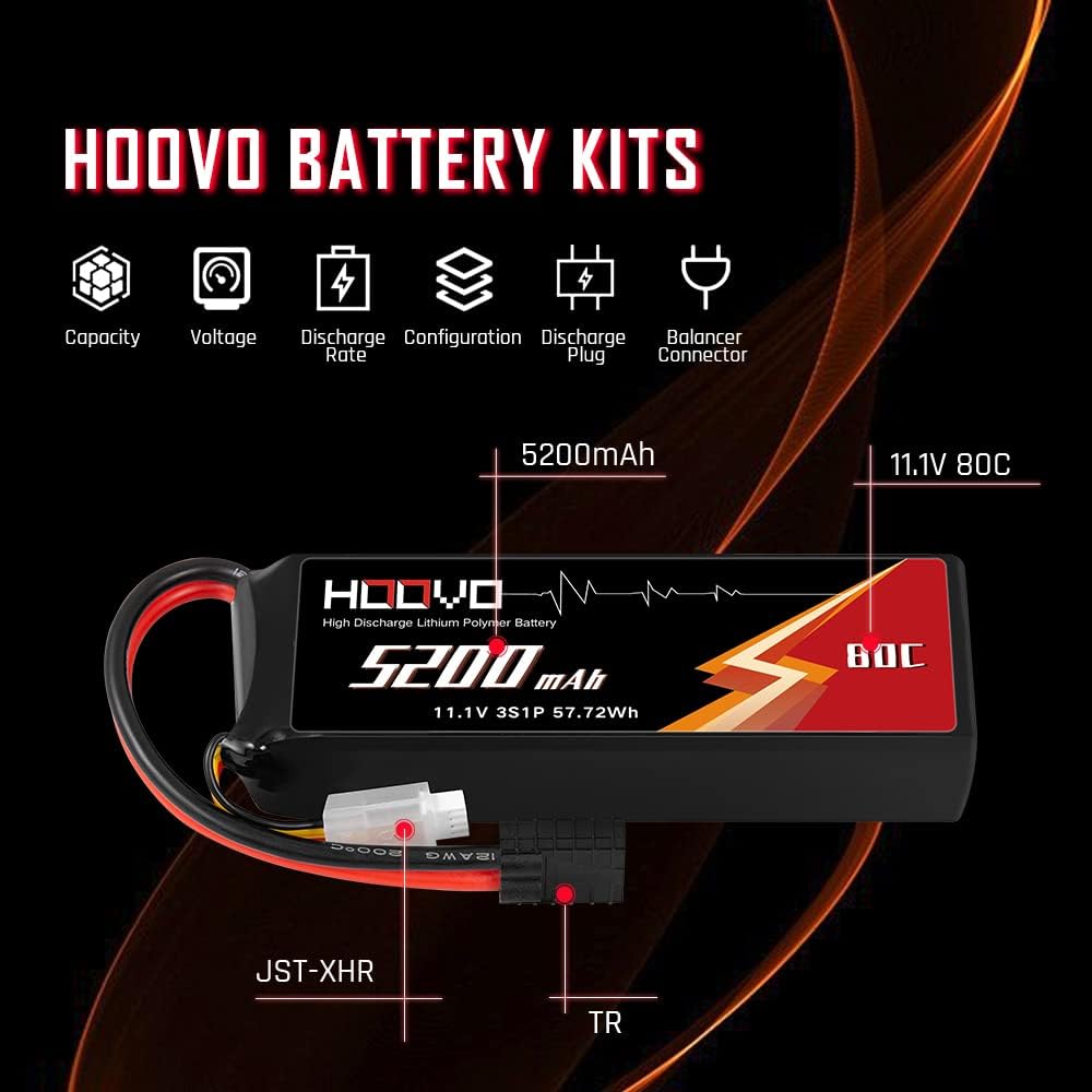 11.1V 80C 5200mAh 3S LiPo Battery with Plug 2 Packs M18982