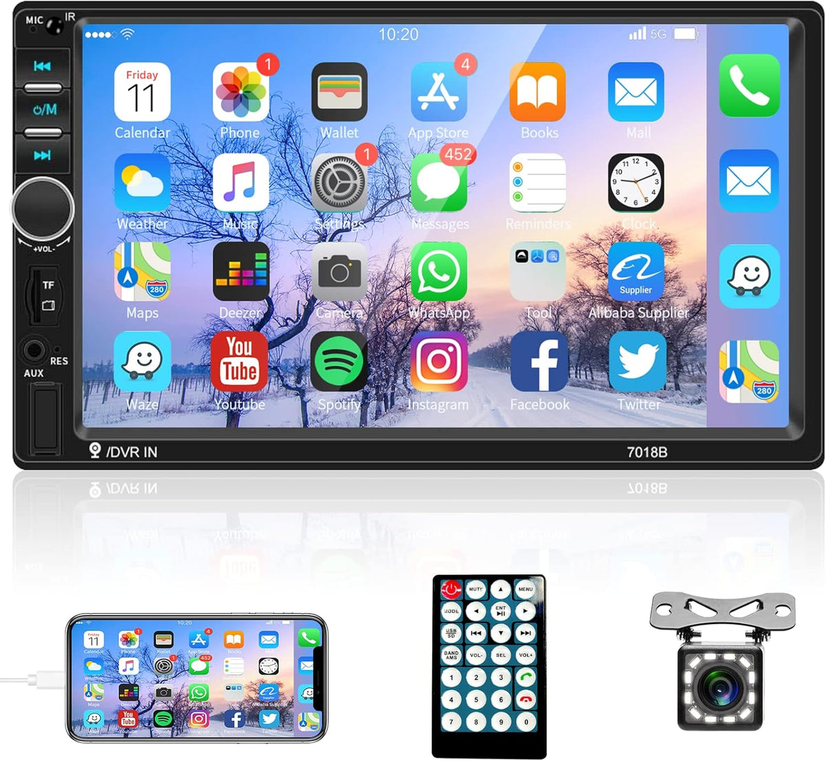 7 Inch Double Din Touch Screen Car Stereo with Backup Camera W19937