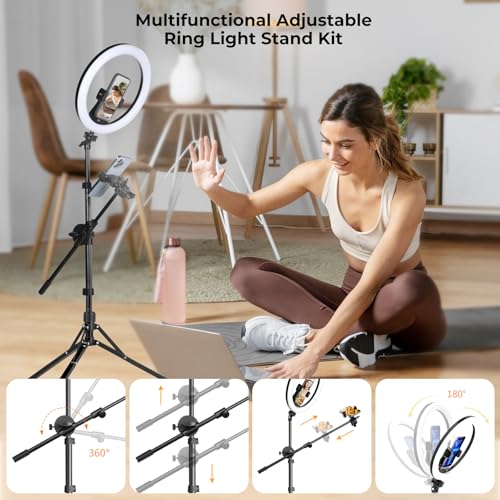 14'' Selfie Ring Light with 62'' Tripod Stand and Phone Holder, Dimmable LED Circle Lighting P16145