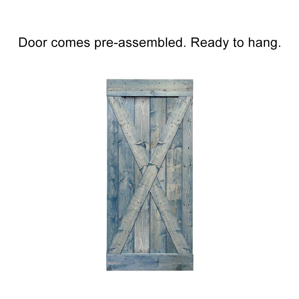 Sage Green Stained Wood Interior Sliding Barn Door with Hardware Kit I231344