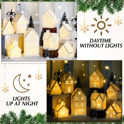 28 Pcs Ceramic LED White Christmas Village Set with Houses, Trees, Lamp Post I702497