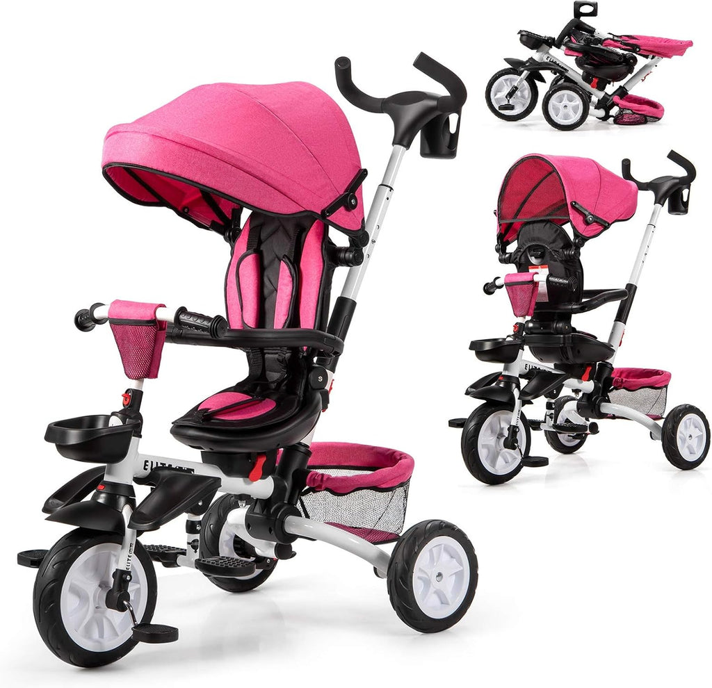 7-in-1 Kids Folding Tricycle with Canopy, Black+Blue O969208