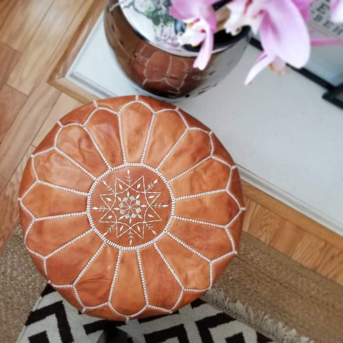 Moroccan Pouf Cover Genuine Goatskin Leather G7059