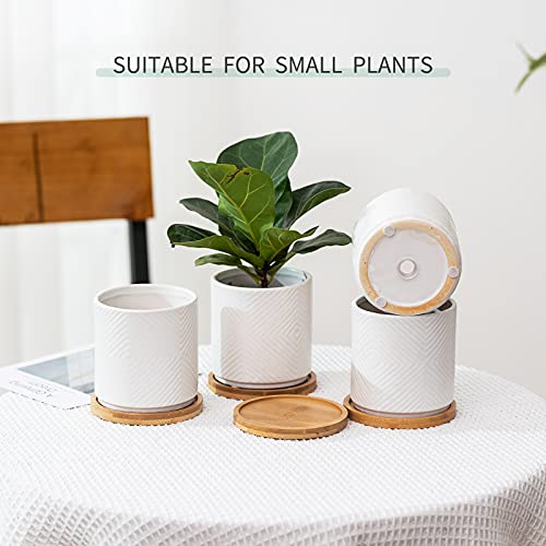 4 Inch White Ceramic Plant Pots with Saucers, Set of 4 T5763