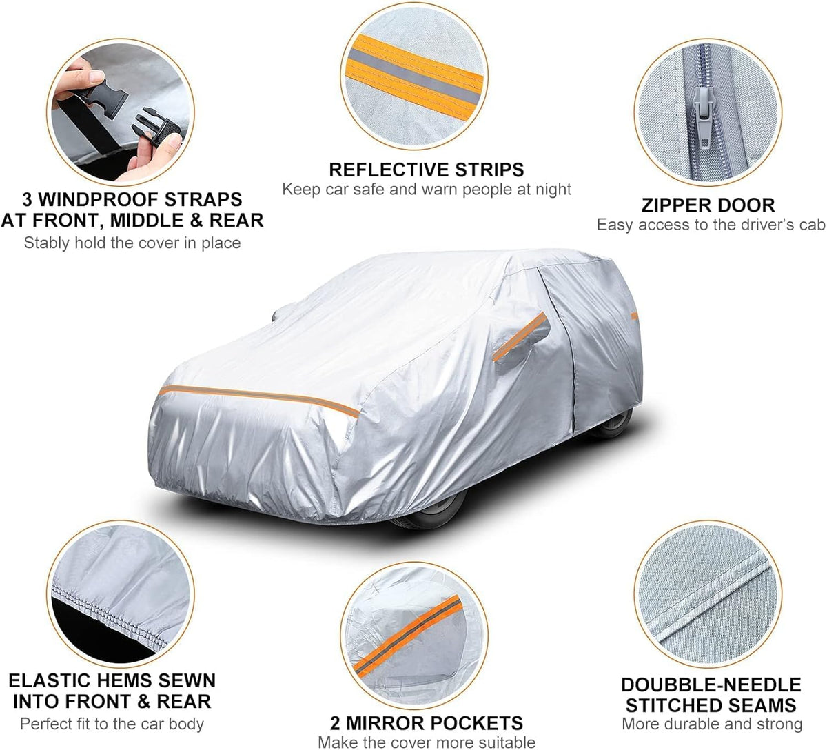 Waterproof All Weather 6 Layers Car Cover with Zipper Door & Storage Bag O560