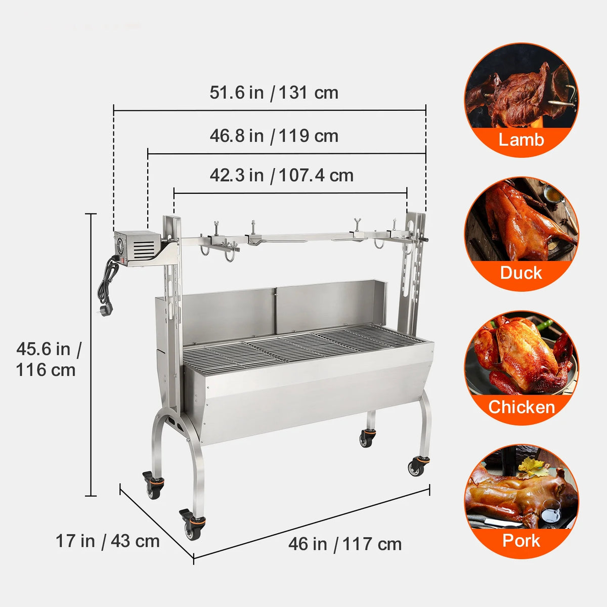 46 inches 50W 60KG Rotisserie BBQ Grill X851
