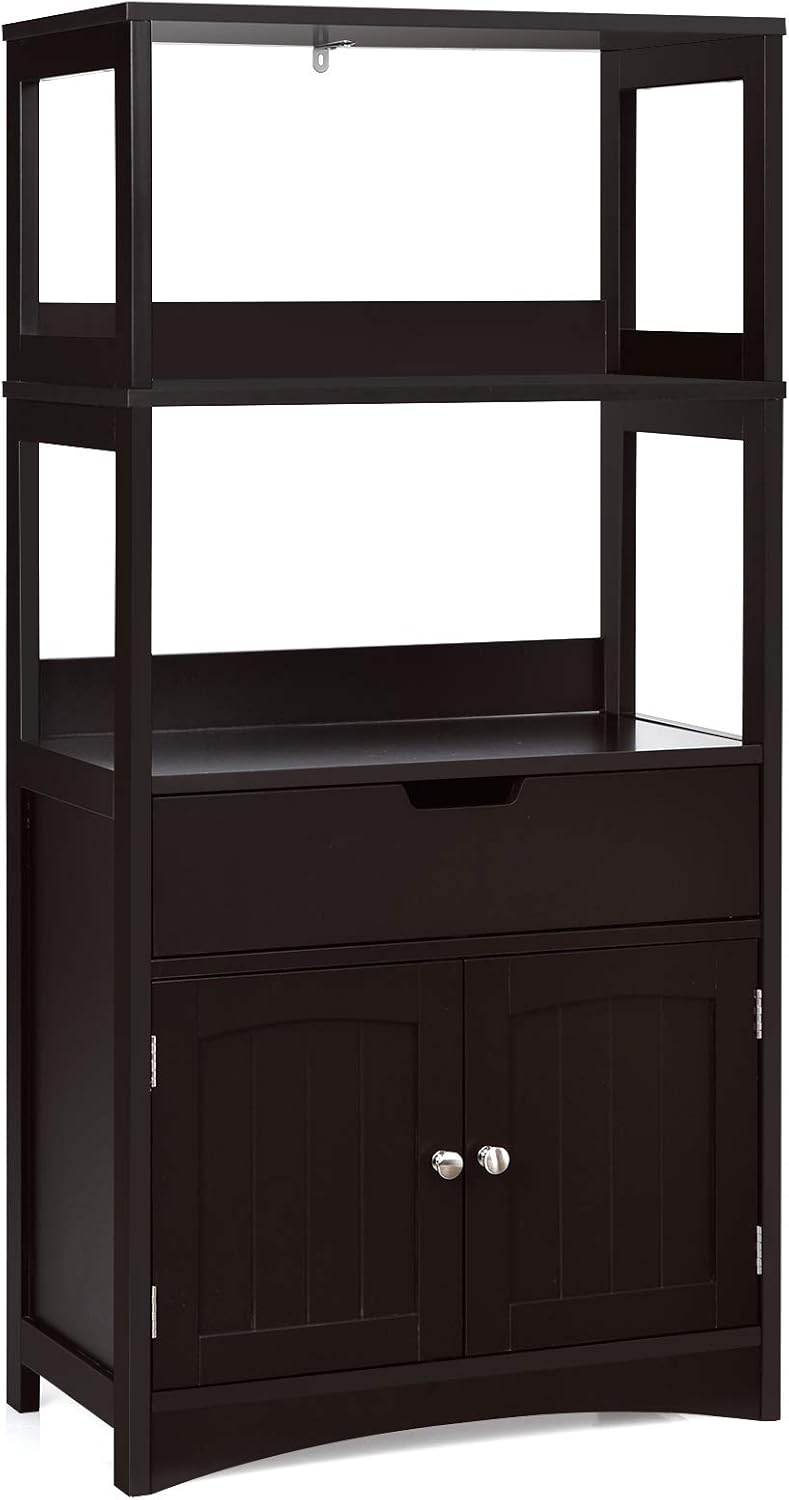 White Free Standing Bathroom Floor Cabinet with Drawer and Shelves K718105