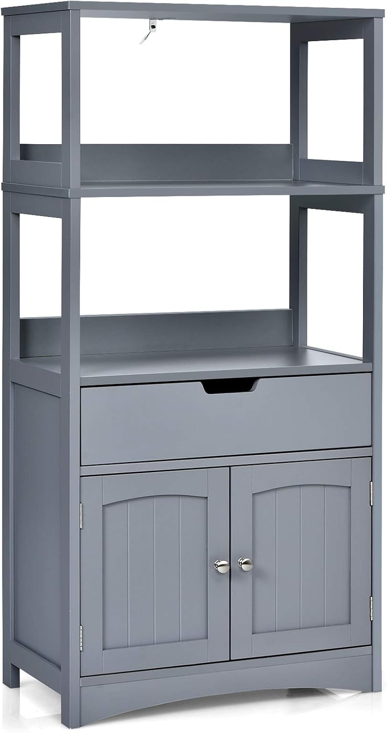 White Free Standing Bathroom Floor Cabinet with Drawer and Shelves K718105