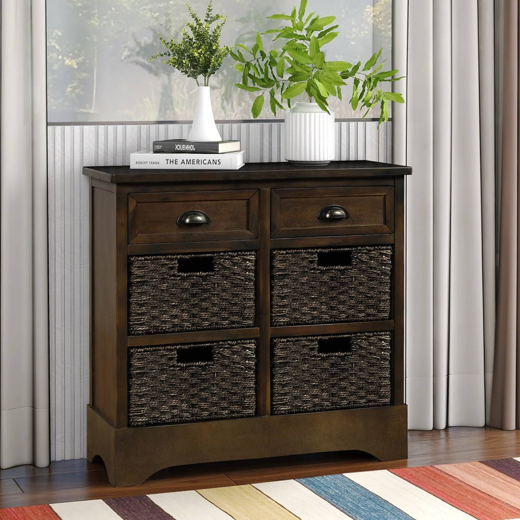 Rustic Storage Cabinet with 2 Drawers and 4 Fabric Basket C9420