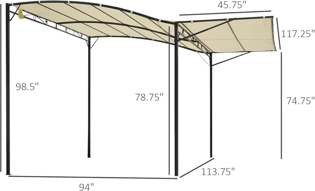 10 x 8ft Beige Metal Pergola with Side Awning I331002