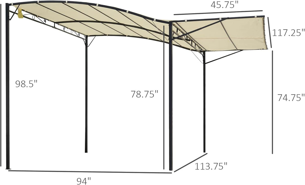 10 x 8ft Beige Metal Pergola with Side Awning I331002