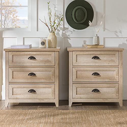 White Oak 3 Drawer Nightstand Set of 2 D6019