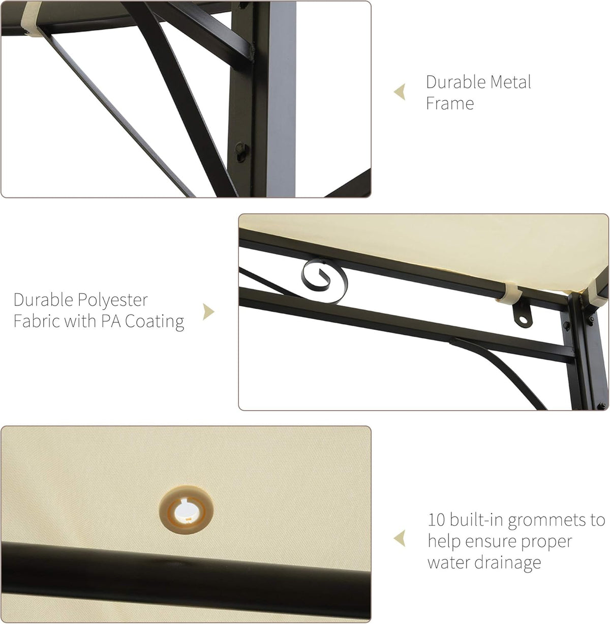 10 x 8ft Beige Metal Pergola with Side Awning I331002