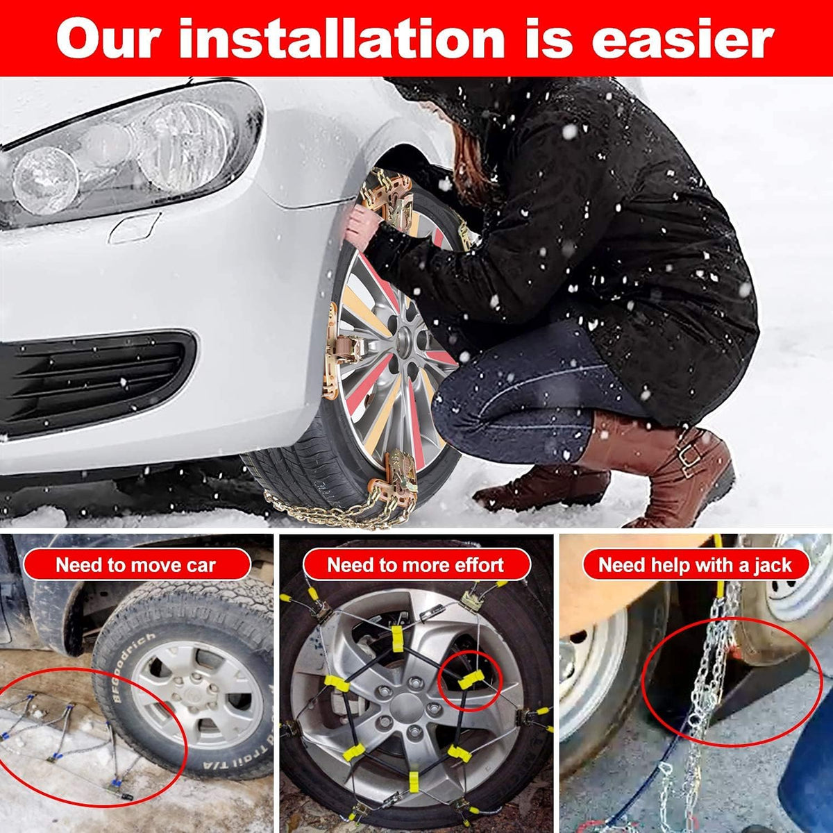 Snow Chains 6PCS Adjustable Tire Width 6.5-8.8in I278