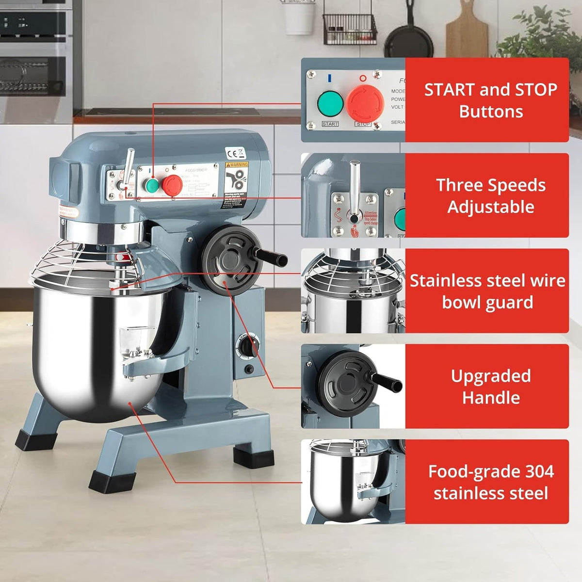 15QT 600W 110V 3 Speeds Adjustable Stand Mixer with Stainless Steel Bowl M382
