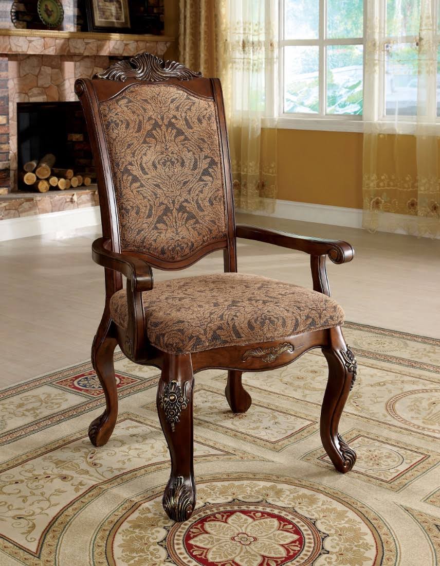 Antique Cherry Fabric Dining Arm Chair Set of 2 D257358