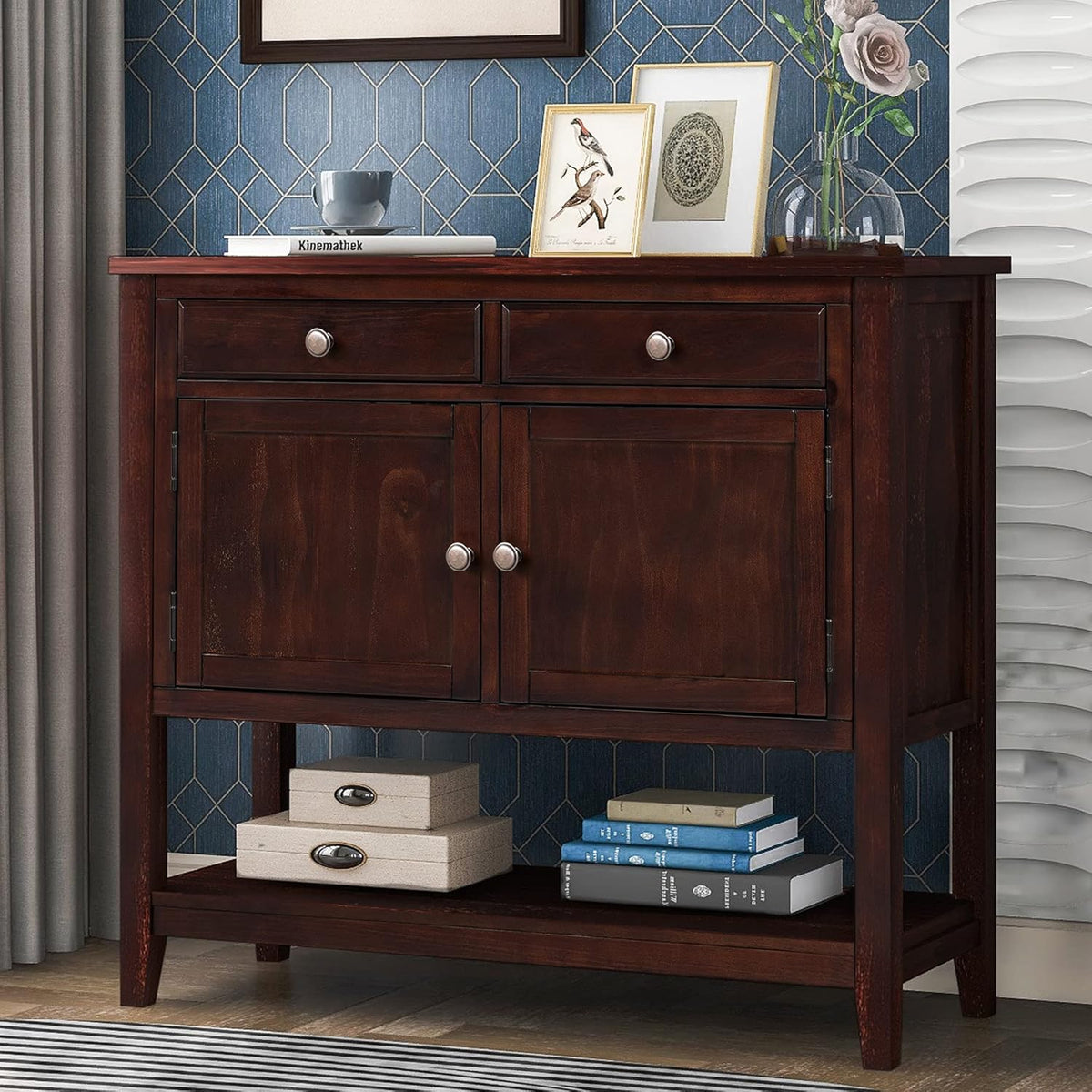 Espresso Wood Buffet Sideboard Storage Cabinet with Drawers X8563