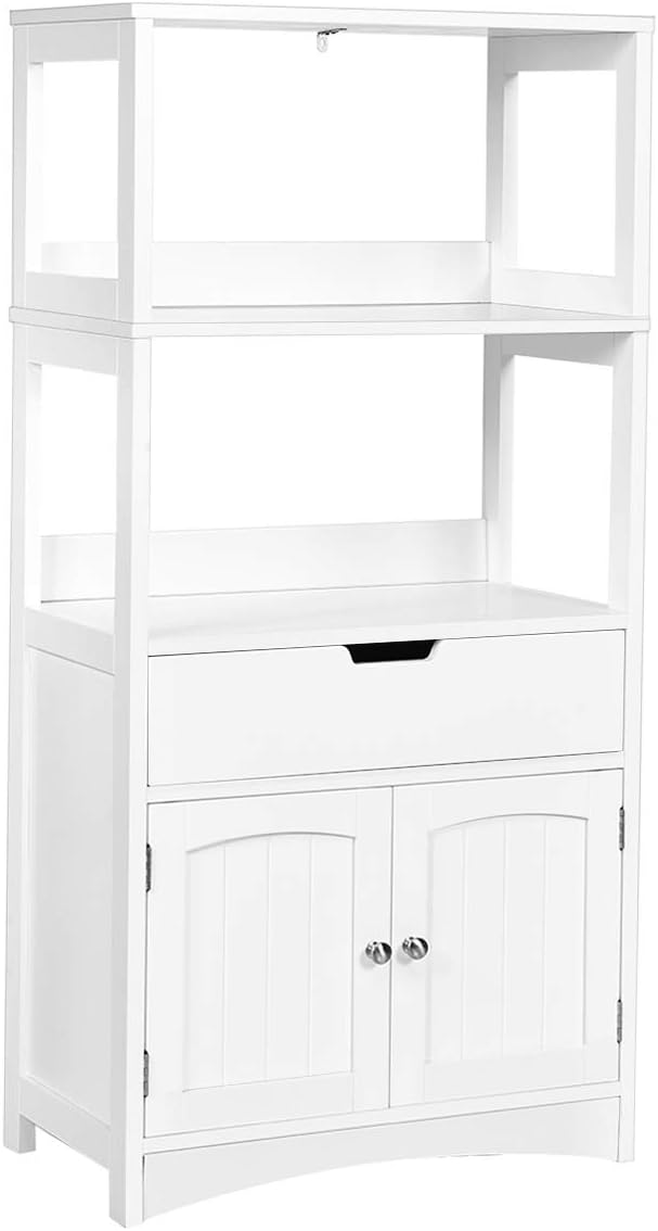 White Free Standing Bathroom Floor Cabinet with Drawer and Shelves K718105