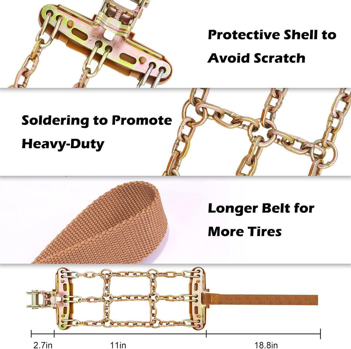 Snow Chains 6PCS Adjustable Tire Width 6.5-8.8in I278