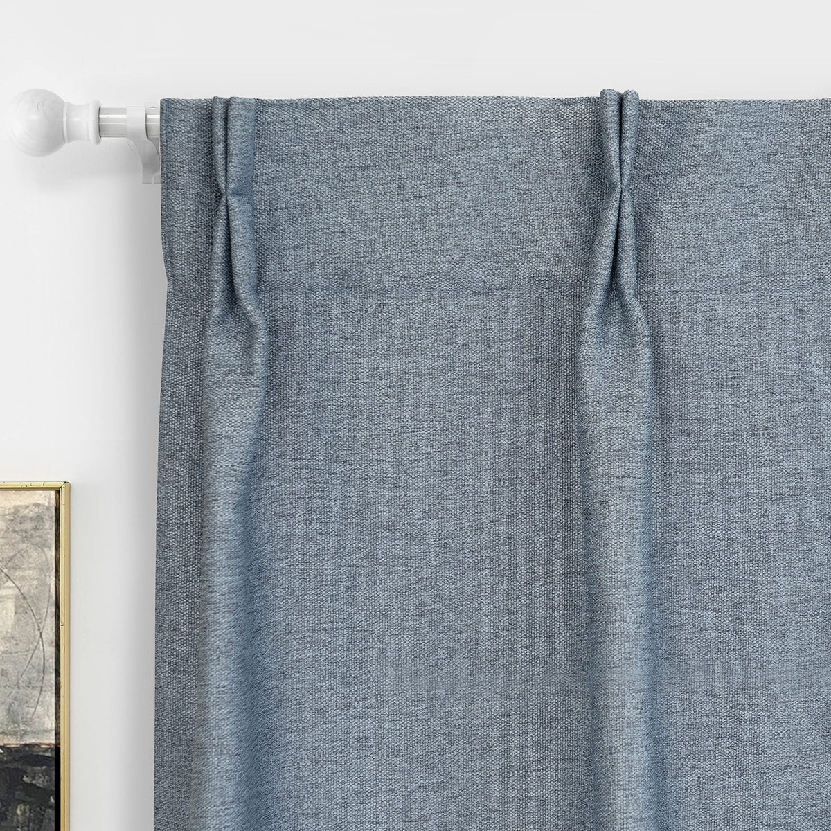 Dusty Blue Faux Linen Blackout Curtains 84 Inches 2 Panels J3757