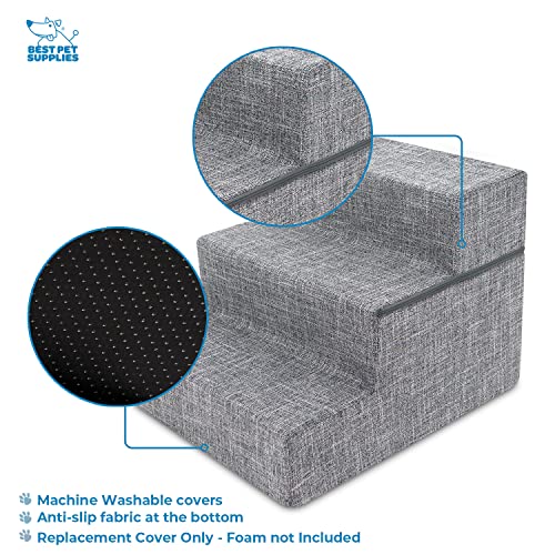 Foldable Foam Pet Steps, Ash Gray Linen, 4-Step P128569