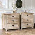 White Oak 3 Drawer Nightstand Set of 2 D6019