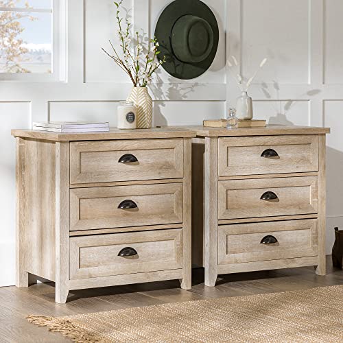 White Oak 3 Drawer Nightstand Set of 2 D6019