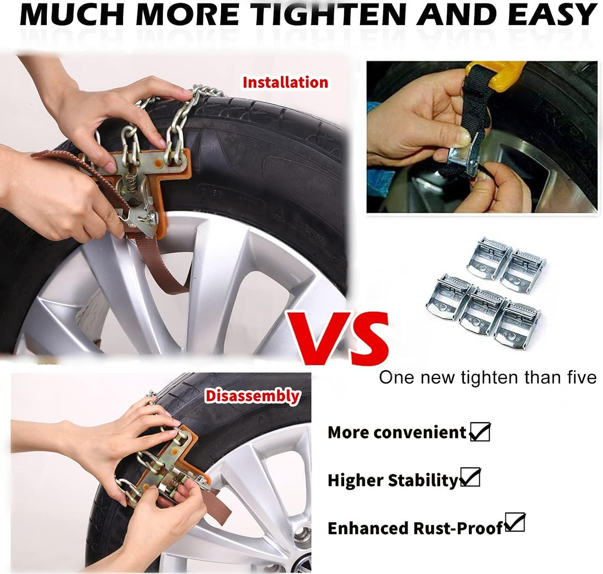 Snow Chains 6PCS Adjustable Tire Width 6.5-8.8in I278