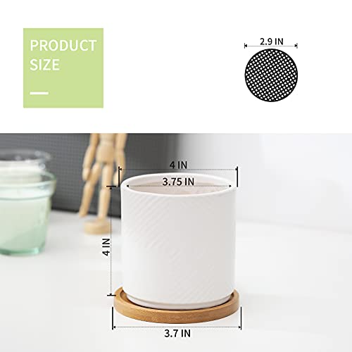 4 Inch White Ceramic Plant Pots with Saucers, Set of 4 T5763