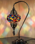 Turkish Moroccan Mosaic Table Lamp Handcrafted Tiffany-Style Colorful Glass Swan Neck Bedside Desk Table Light Boho Artisan Accent Lighting 15" H Black White Q3311