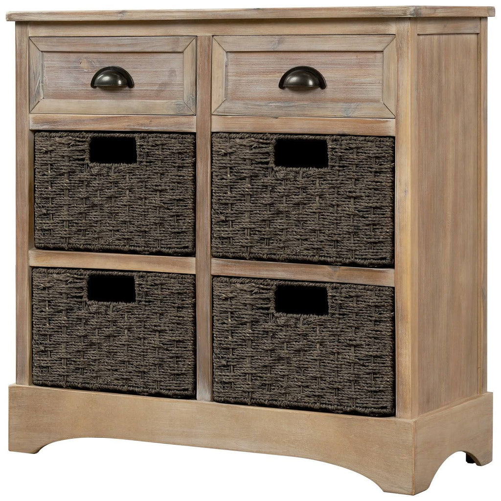 Rustic Storage Cabinet with 2 Drawers and 4 Fabric Basket C9420
