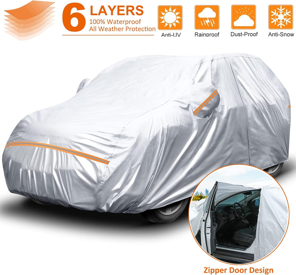 Waterproof All Weather 6 Layers Car Cover with Zipper Door & Storage Bag O560