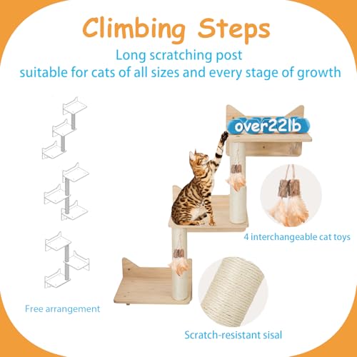 9-Piece Wall-Mounted Cat Shelves Set with 2 Sisal Scratching Posts A489234