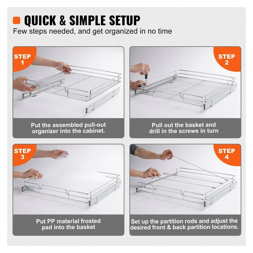 Chrome Steel Roll Out Drawers Cabinet Organizer M54565