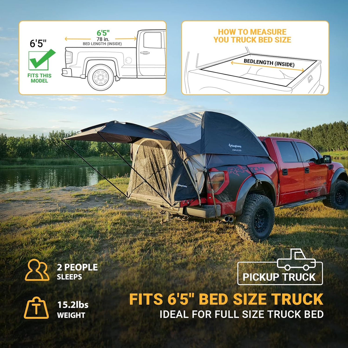 6.5 Foot 2 Person Truck Camping Tent with Sun Awning E5567