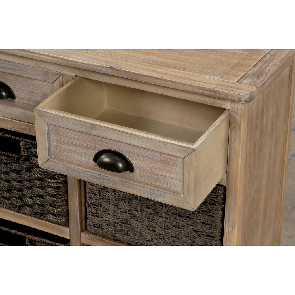 Rustic Storage Cabinet with 2 Drawers and 4 Fabric Basket C9420