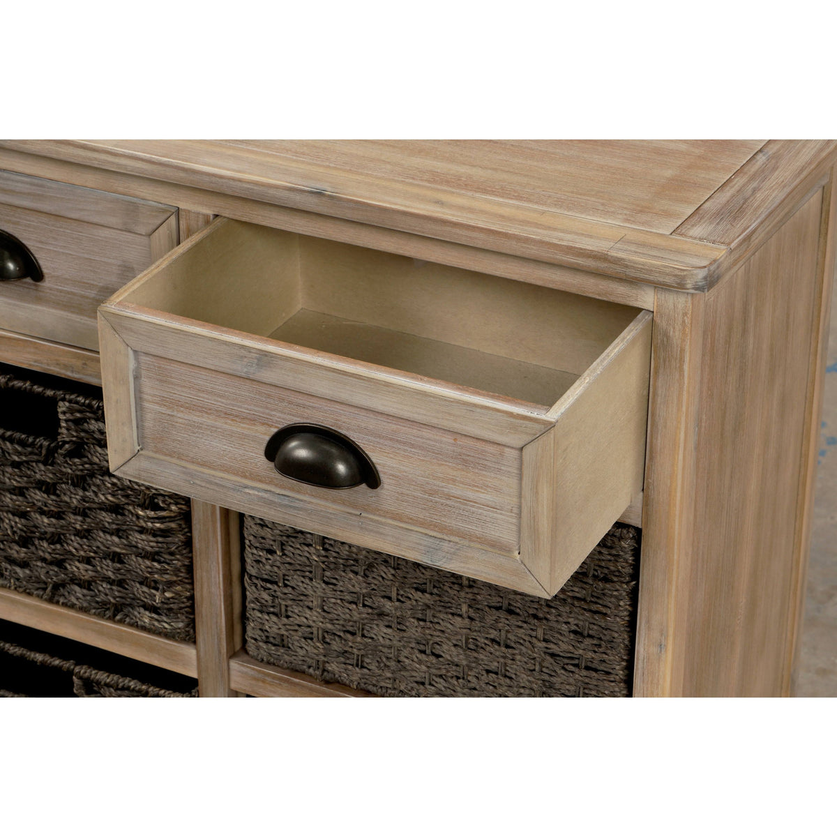 Rustic Storage Cabinet with 2 Drawers and 4 Fabric Basket C9420