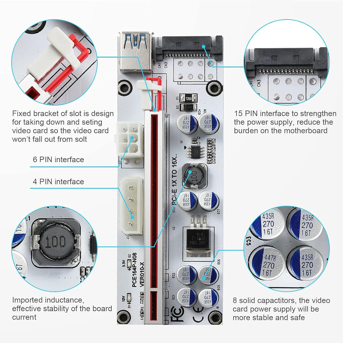 PCI-E 1X to 16X Riser Card with 24in USB 3.0 Extension Cable K268892