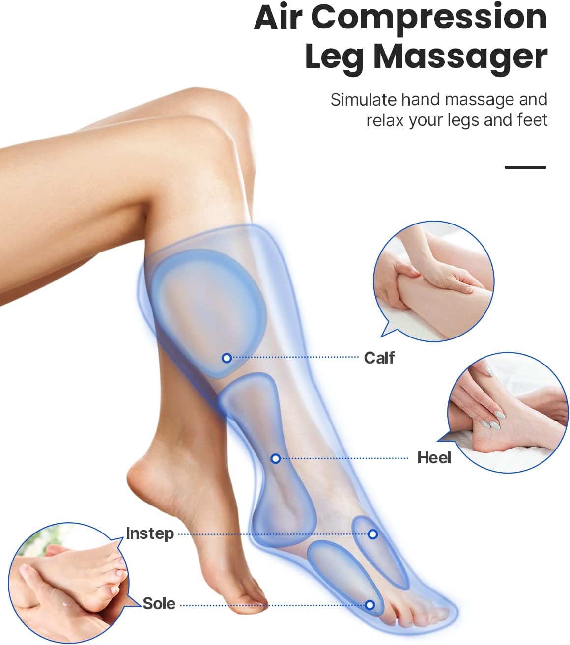 Leg Massager with Handheld Controller 3 Intensity 2 Modes Y67372