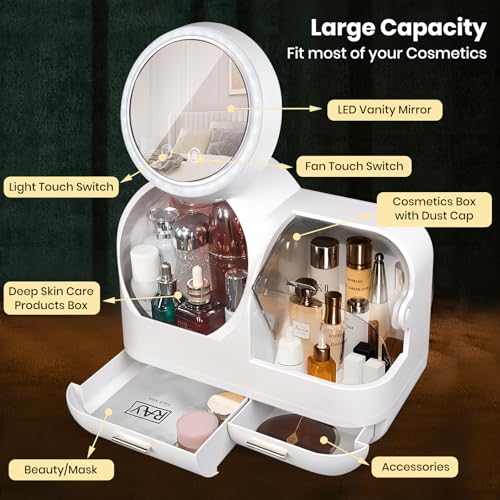 White 15" L×8.5"W×12"H Desktop Makeup Box with Drawers M58495