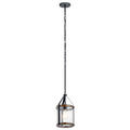 Distressed Black and Wood Seeded Glass Mini Pendant Light E45987