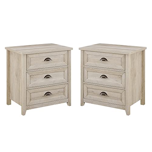 White Oak 3 Drawer Nightstand Set of 2 D6019