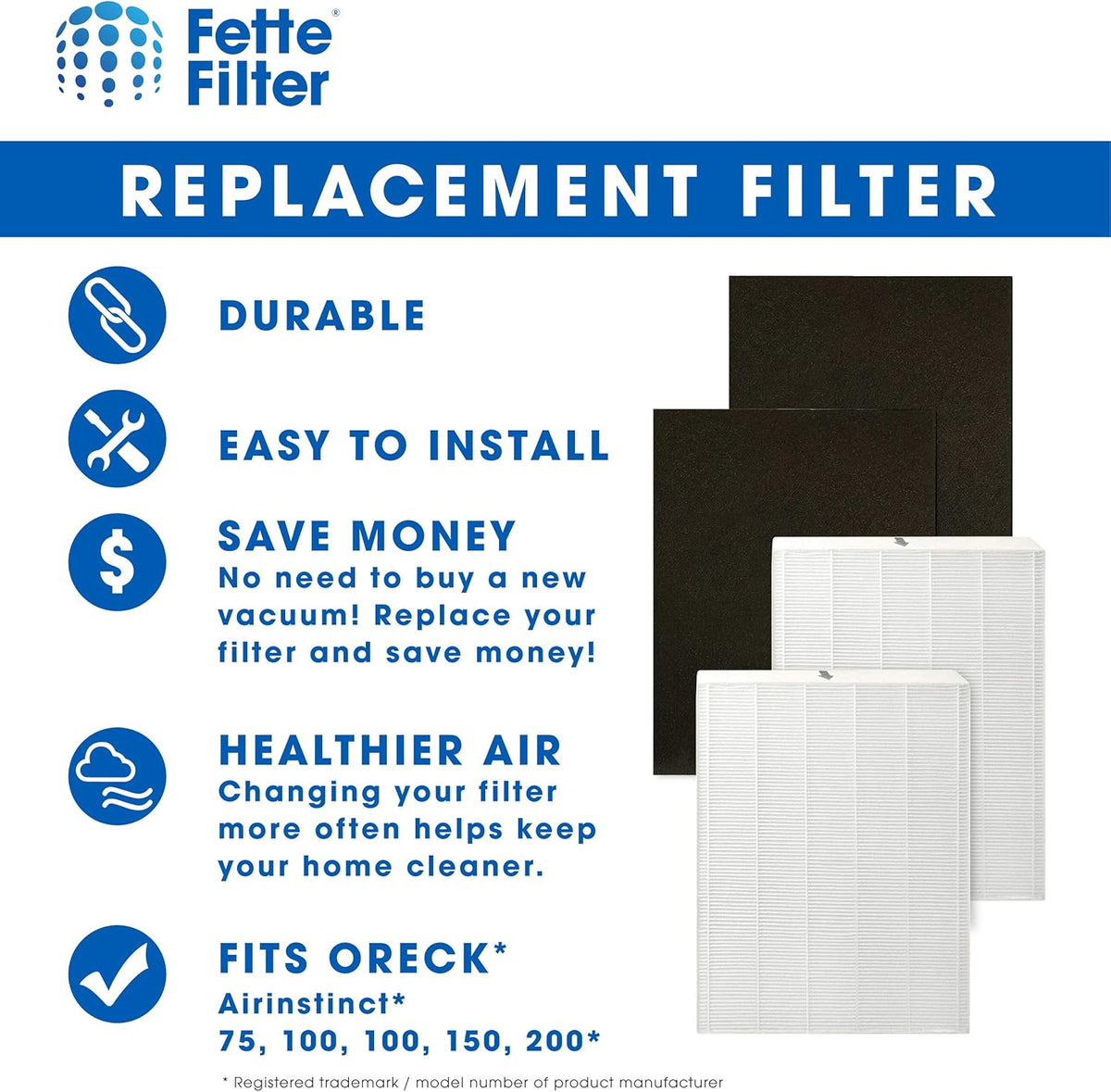 Air Purifier Filters HEPA Carbon Replacement Pack of 2 J810452