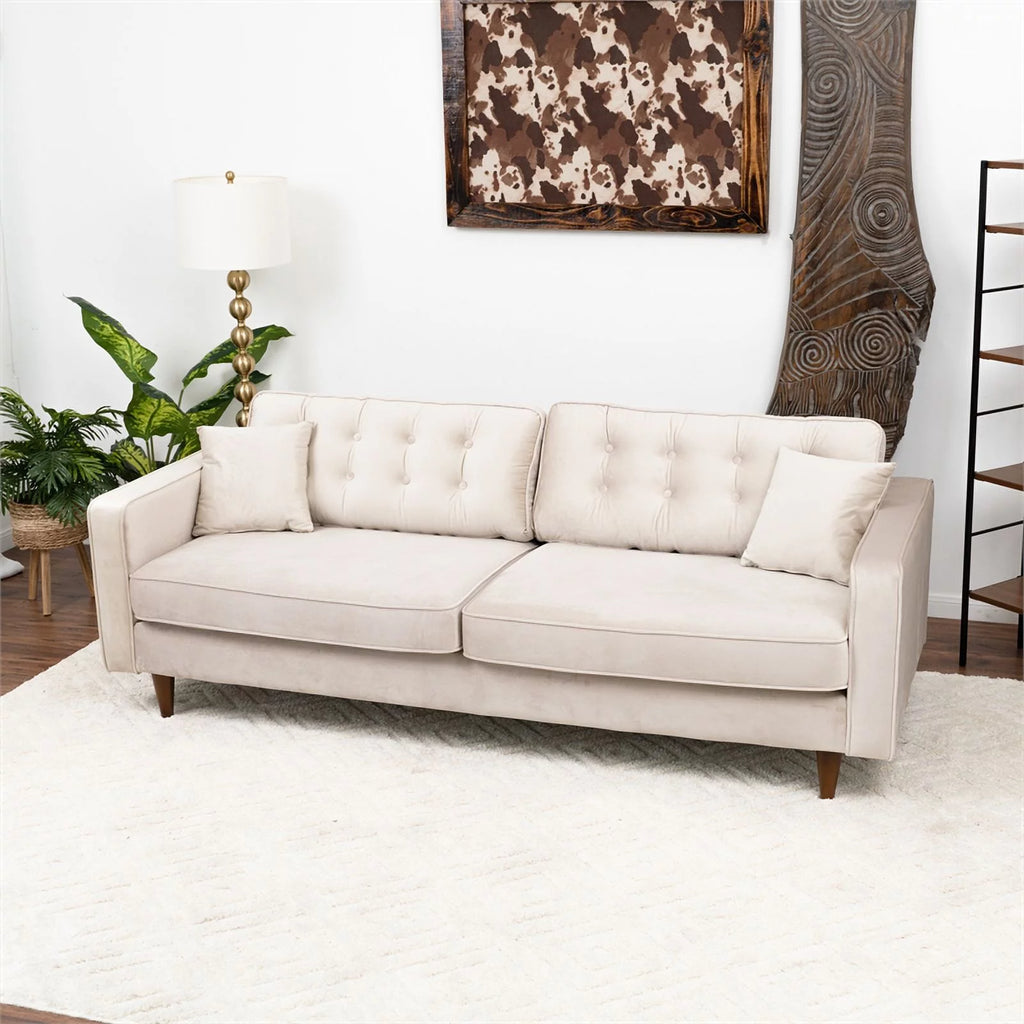 Beige Velvet Living Room Couch M779
