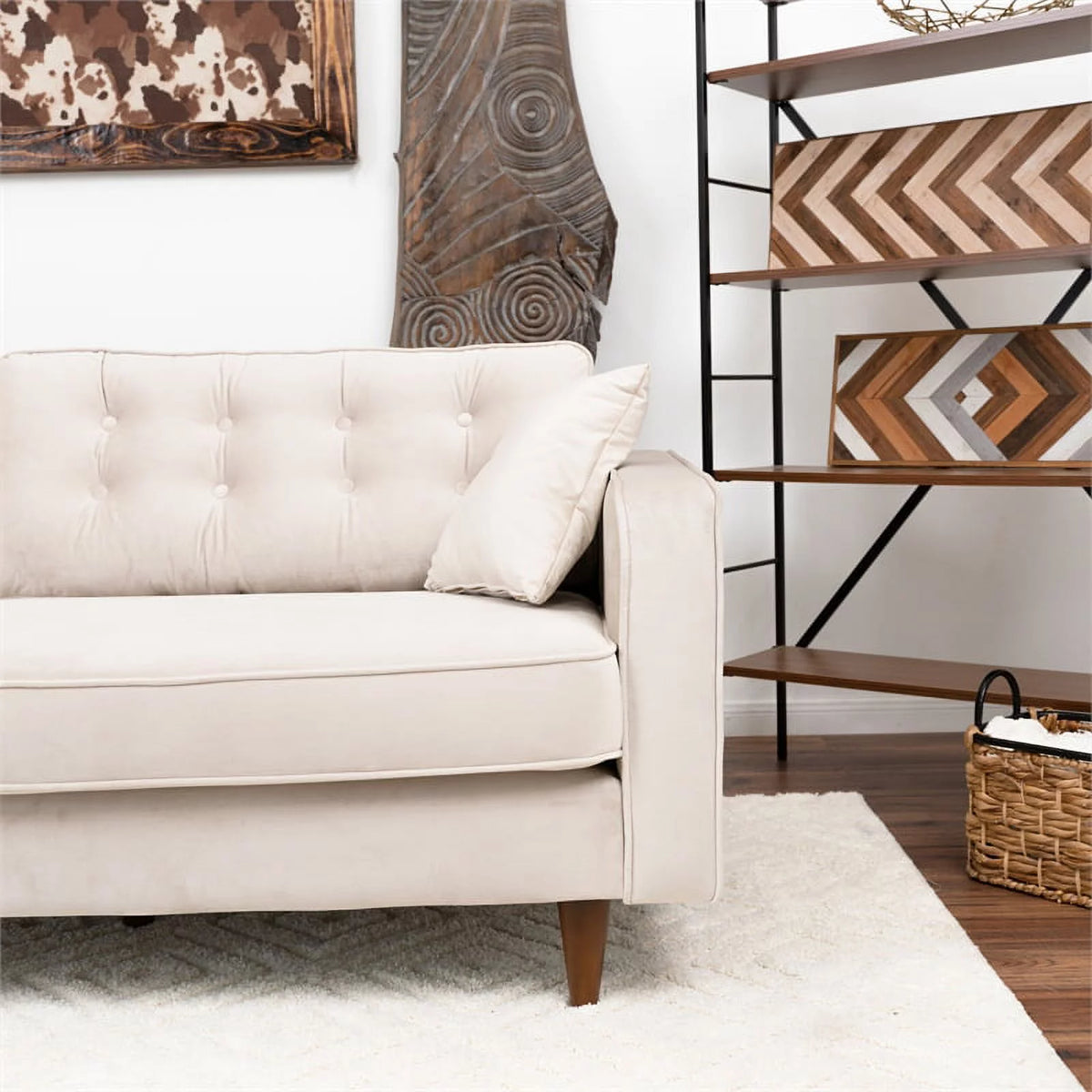 Beige Velvet Living Room Couch M779