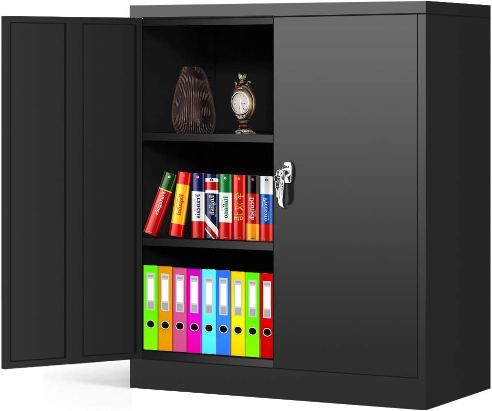 Metal Storage Cabinet Locking Steel Storage Cabinet 42” with Lock and Doors, Adjustable Shelves D632