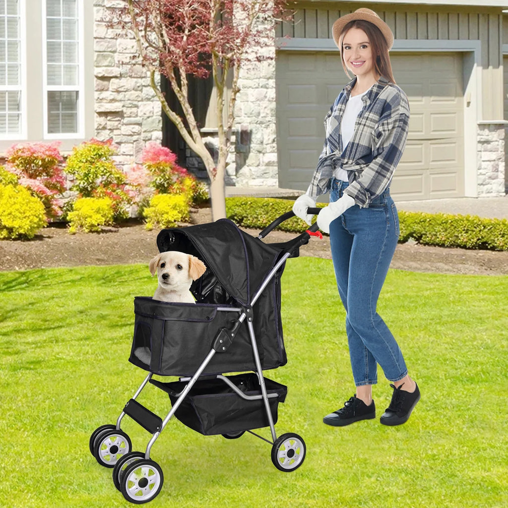 4 Wheels Foldable Pet Stroller with Storage Basket U735252