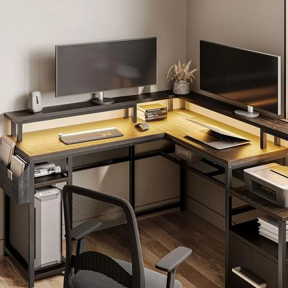 Computer Desk with Monitor Stand and File Cabinet B48997
