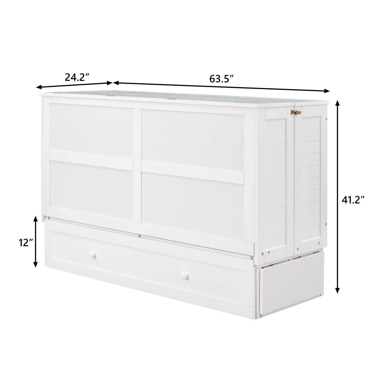 White Queen Size Wood Murphy Bed Cabinet with Storage Drawer P632