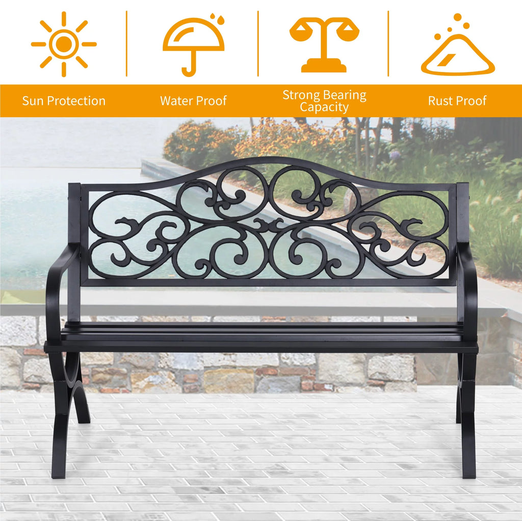 50" Outdoor Iron Cast Garden Park Bench - Black L929
